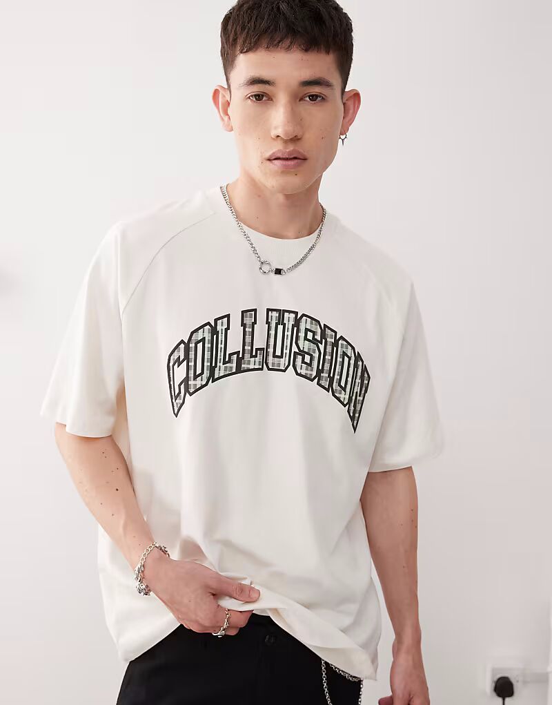 COLLUSION Плотная футболка с клетчатым принтом белого цвета
COLLUSION Плотная футболка с клетчатым принтом белого цвета