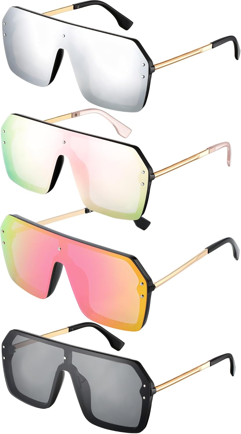 Солнцезащитные очки Weewooday, 4 пары, сиамские, зеркальные, с плоской верхней частью, увеличенного размера, стильные, классические, без оправы, для женщин и мужчин, Black Frame
Солнцезащитные очки Weewooday, 4 пары, сиамские, зеркальные, с плоской верхней частью, увеличенного размера, стильные, классические, без оправы, для женщин и мужчин, Black Frame