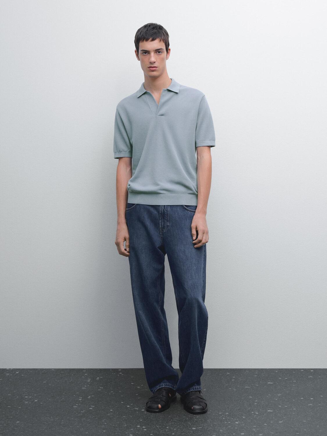 Трикотажная рубашка-поло с V-образным вырезом Massimo Dutti, синий
Трикотажная рубашка-поло с V-образным вырезом Massimo Dutti, синий