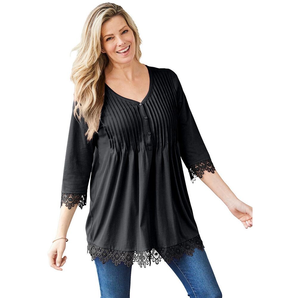 Женщина в женской тунике больших размеров с защипами и крючком Henley Woman Within, черный
Женщина в женской тунике больших размеров с защипами и крючком Henley Woman Within, черный