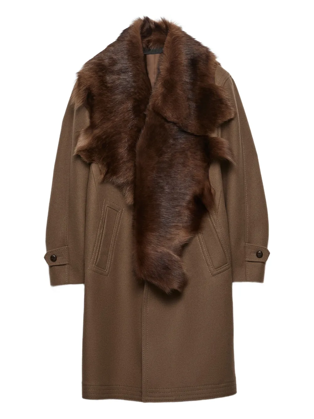 Однобортное пальто с воротником из овчины Prada, коричневый
Однобортное пальто с воротником из овчины Prada, коричневый