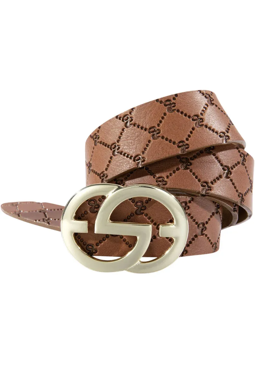 Ремень Silbergift с алмазным тиснением и графической застежкой, цвет Cognac 
Ремень Silbergift с алмазным тиснением и графической застежкой, цвет Cognac