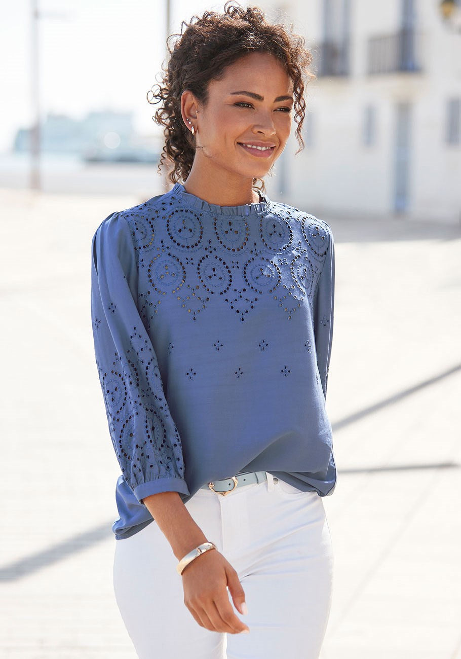 LASCANA Женская блузка с ажурным кружевом, синий
LASCANA Женская блузка с ажурным кружевом, синий