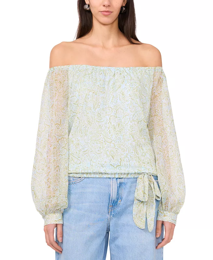 Женская блуза с принтом, с длинными рукавами и завязкой спереди на бретелях Vince Camuto, зеленый 
Женская блуза с принтом, с длинными рукавами и завязкой спереди на бретелях Vince Camuto, зеленый