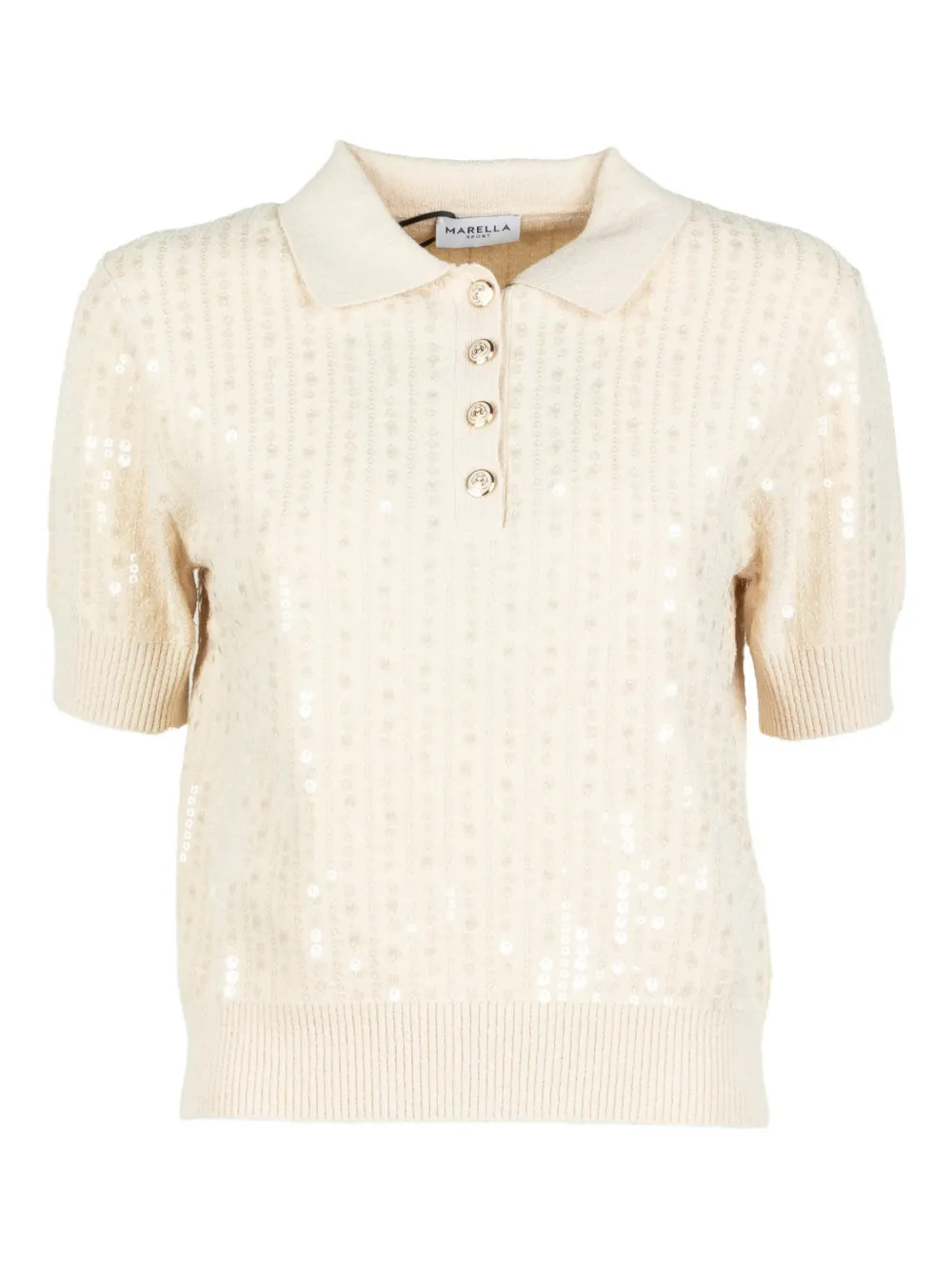 Поло с пайетками на пуговицах Marella, бежевый
Поло с пайетками на пуговицах Marella, бежевый