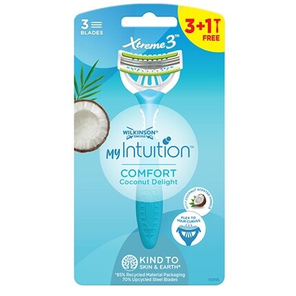 Одноразовая бритва для женщин My Intuition Comfort Coconut Delight 3 + 1 шт Wilkinson Sword 
Одноразовая бритва для женщин My Intuition Comfort Coconut Delight 3 + 1 шт Wilkinson Sword