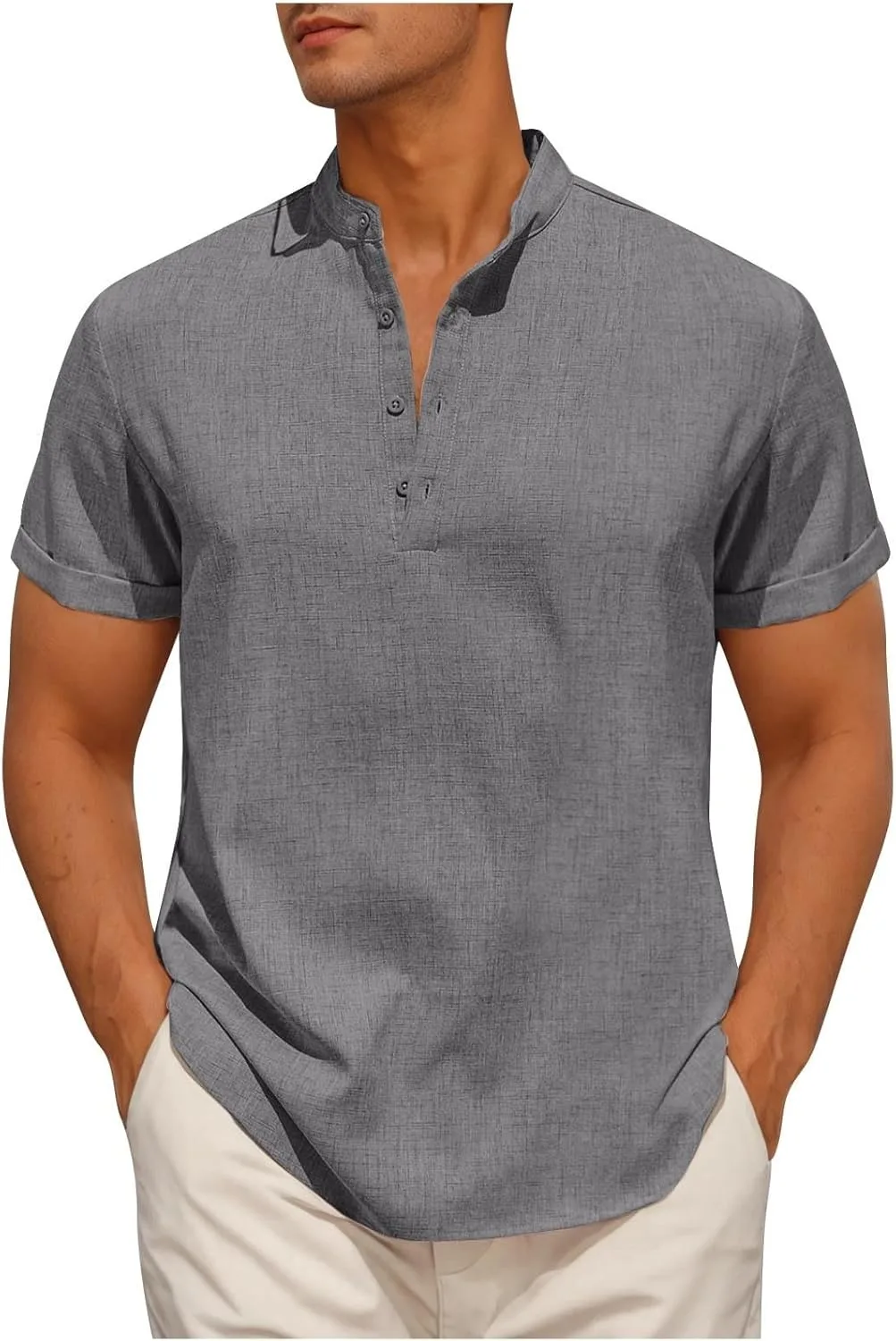 Мужская хлопковая льняная рубашка с коротким рукавом Henley QUNPIU
Мужская хлопковая льняная рубашка с коротким рукавом Henley QUNPIU