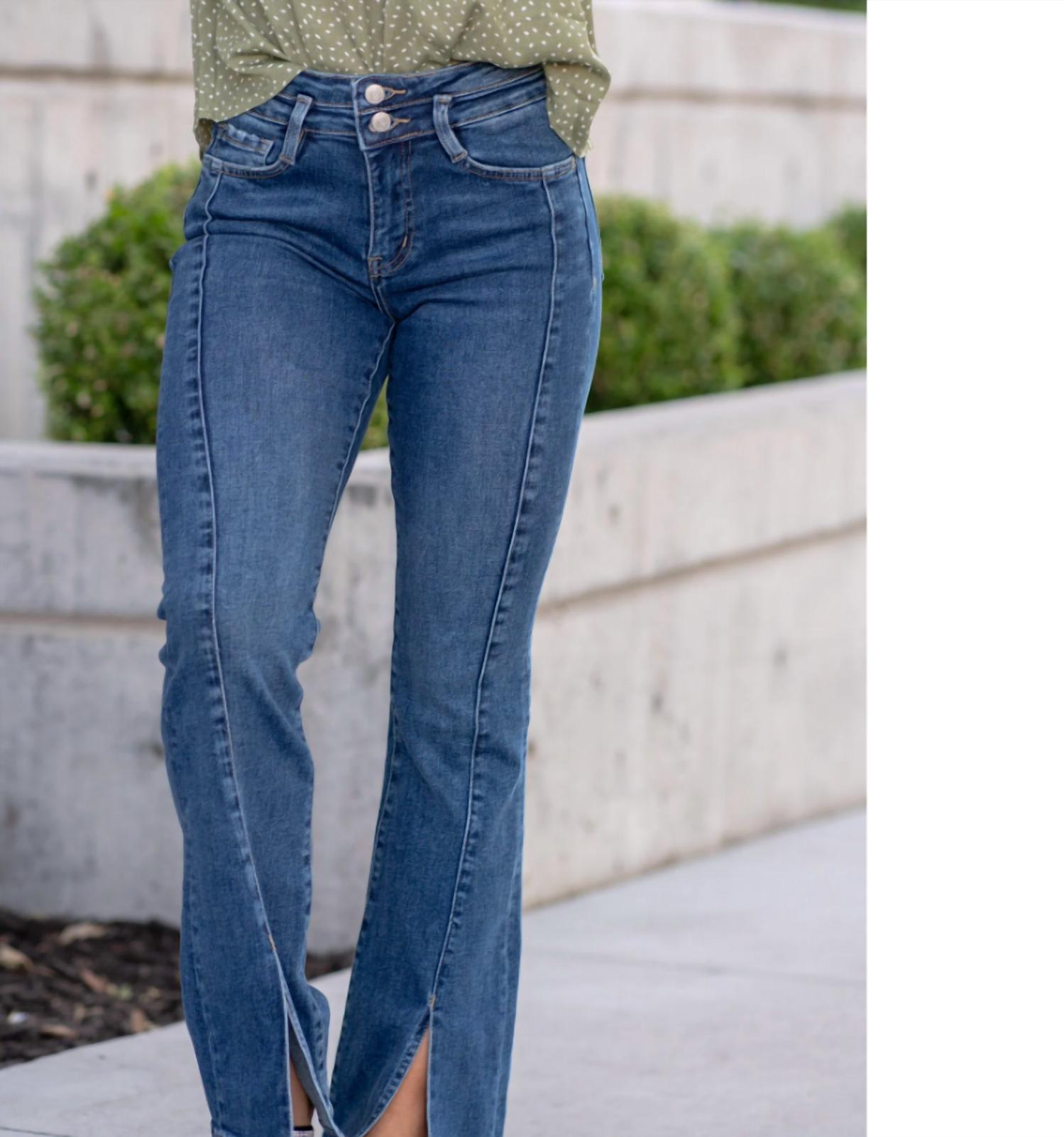 Женские расклешенные джинсы с высокой талией и разрезом спереди, темно-синего цвета VERVET BY FLYING MONKEY
Женские расклешенные джинсы с высокой талией и разрезом спереди, темно-синего цвета VERVET BY FLYING MONKEY