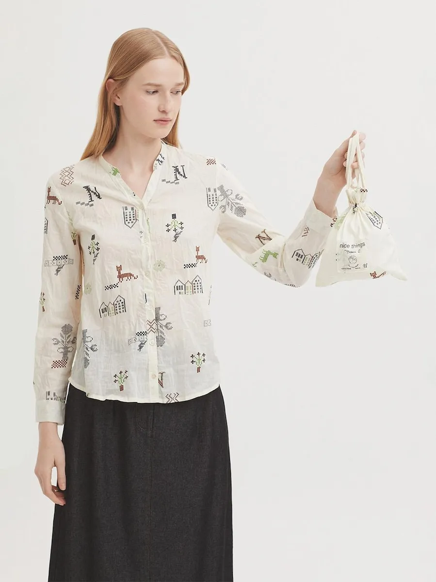 Женская хлопковая рубашка с принтом и эффектом помятости Nice Things, белый
Женская хлопковая рубашка с принтом и эффектом помятости Nice Things, белый