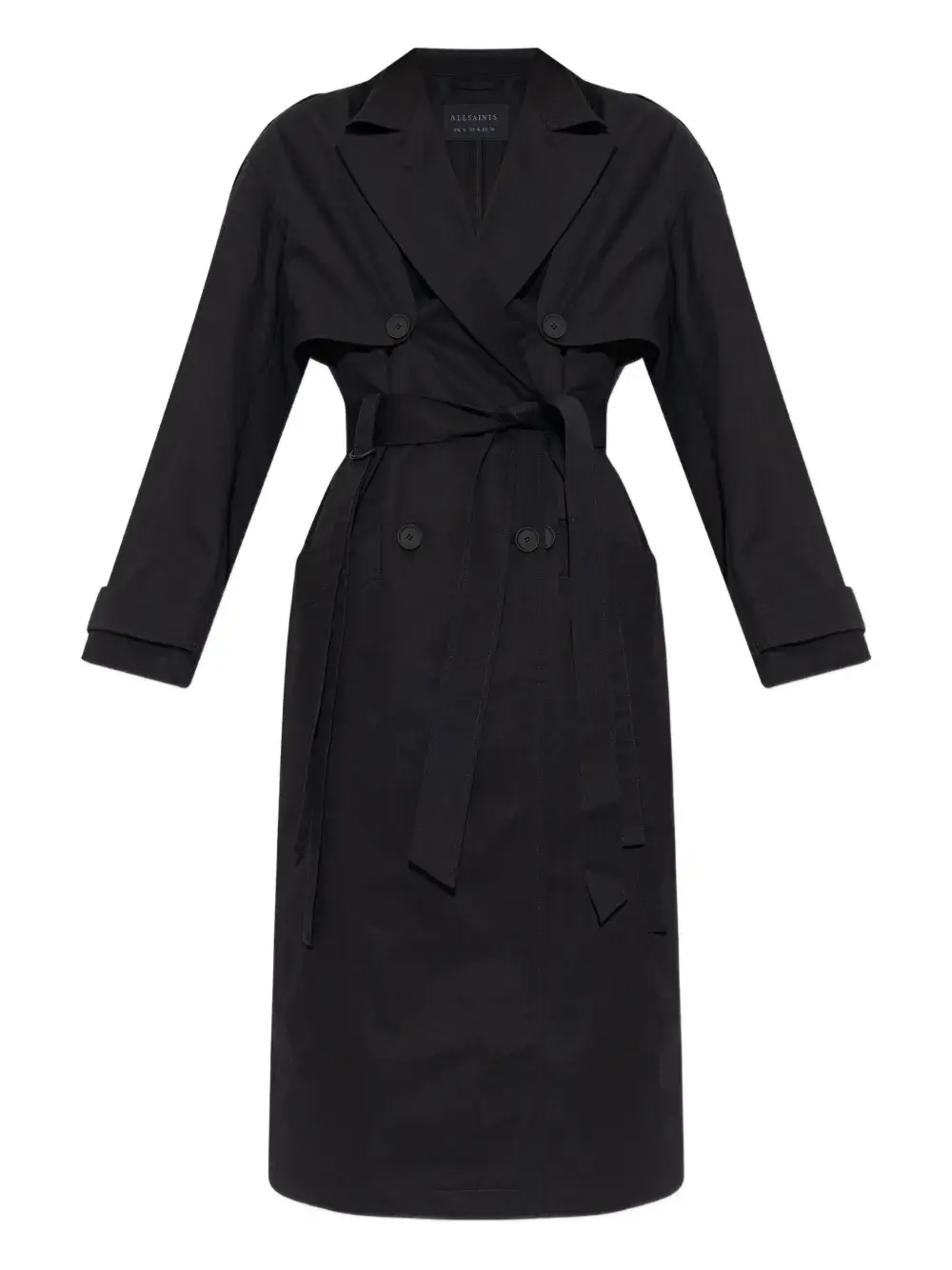 Двубортный тренчкот с поясом AllSaints, черный
Двубортный тренчкот с поясом AllSaints, черный