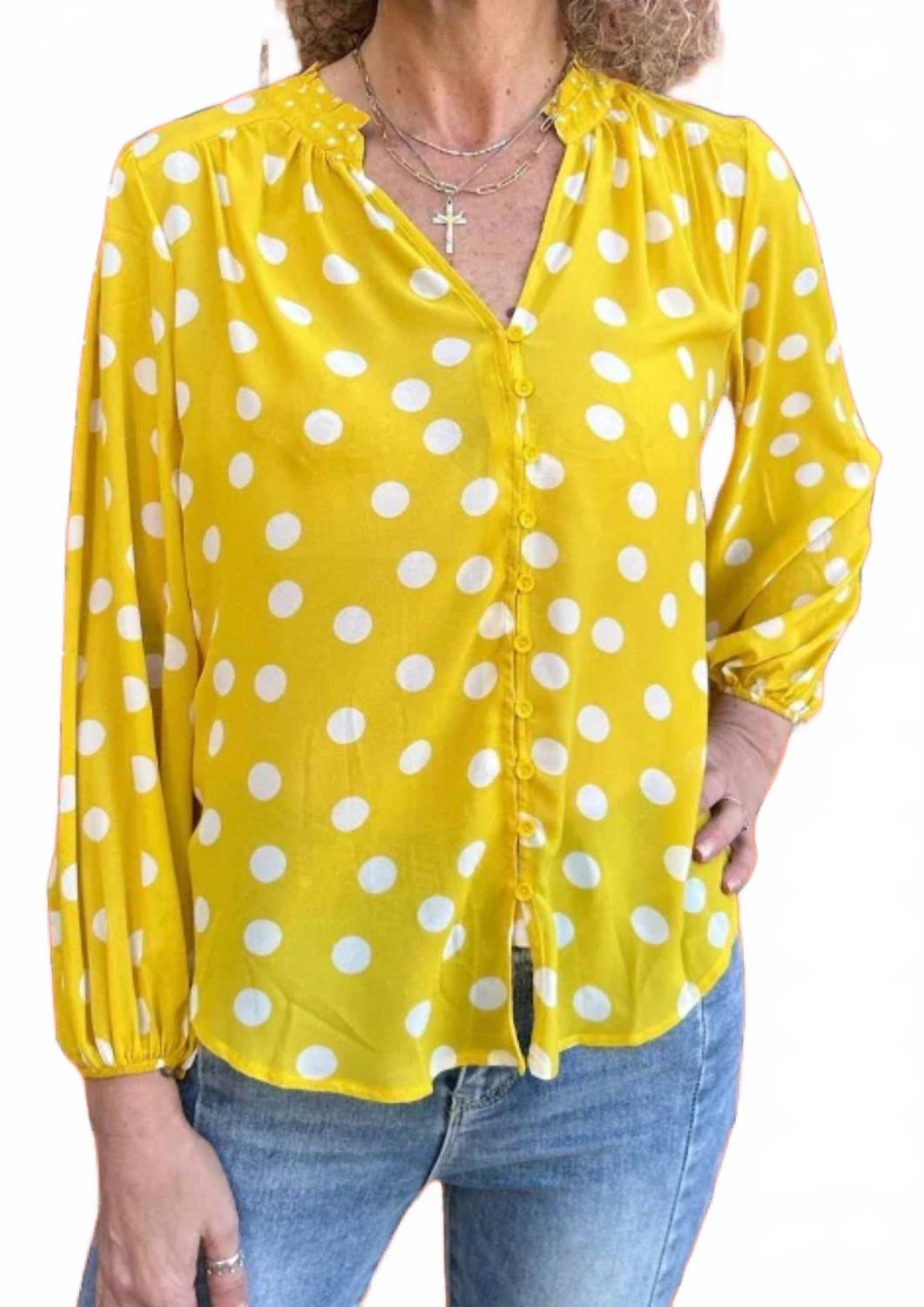 Желтая блузка с длинными рукавами в горошек Olive Hill
Желтая блузка с длинными рукавами в горошек Olive Hill