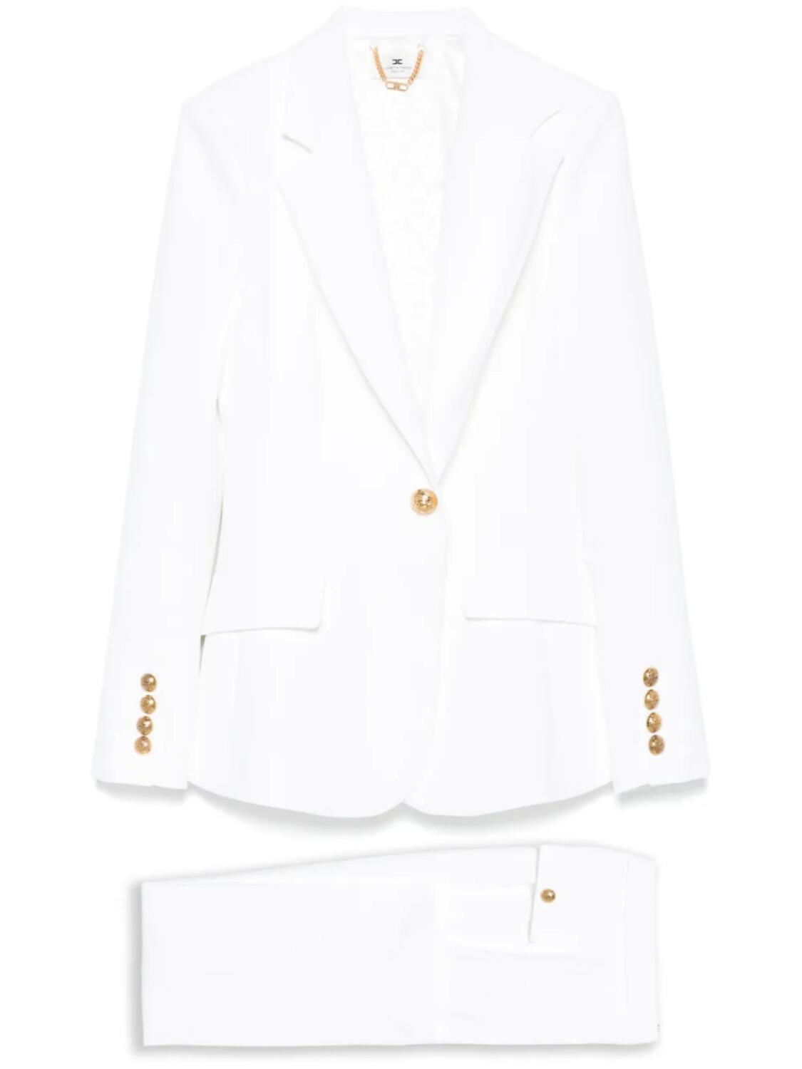 Однобортный брючный костюм Elisabetta Franchi, белый
Однобортный брючный костюм Elisabetta Franchi, белый