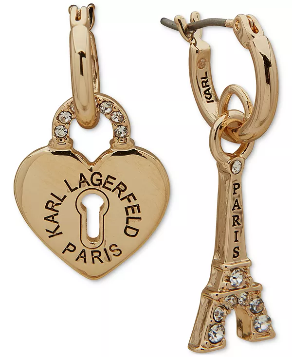 Серьги-Кольца с подвесками в виде замка-сердечка и полотенца Эйфелевой башни золотистого оттенка с паве Karl Lagerfeld Paris, white
Серьги-Кольца с подвесками в виде замка-сердечка и полотенца Эйфелевой башни золотистого оттенка с паве Karl Lagerfeld Paris, white