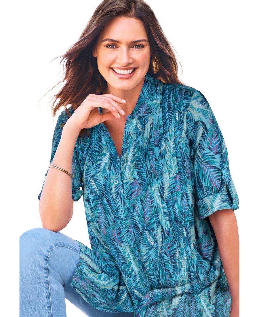 Рубашка из марли большого размера с защипами и пуговицами Woman Within, Paradise blue watercolor palm
Рубашка из марли большого размера с защипами и пуговицами Woman Within, Paradise blue watercolor palm