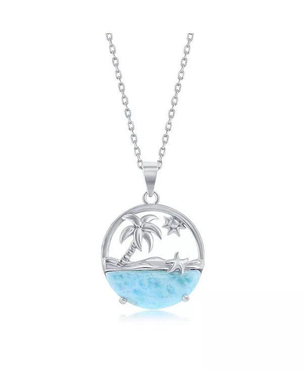 Серебряное ожерелье с пальмой, солнцем, морской звездой и ларимаром Caribbean Treasures, blue
Серебряное ожерелье с пальмой, солнцем, морской звездой и ларимаром Caribbean Treasures, blue