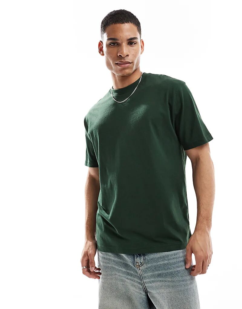 Базовая свободная футболка ASOS DESIGN темно-зеленого цвета 
Базовая свободная футболка ASOS DESIGN темно-зеленого цвета