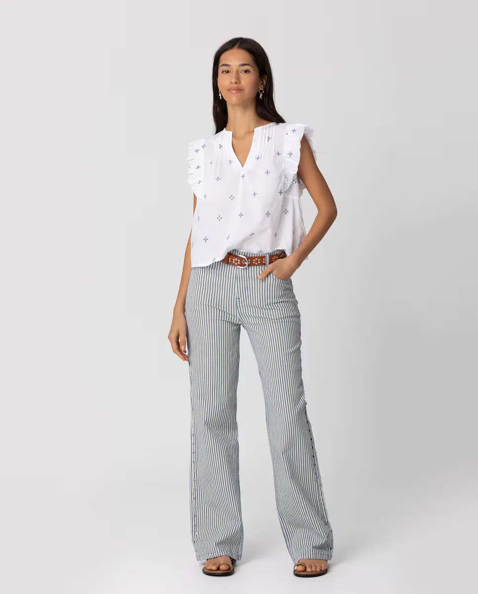 Женские джинсы с полосками и заклепками Noon, синий 
Женские джинсы с полосками и заклепками Noon, синий