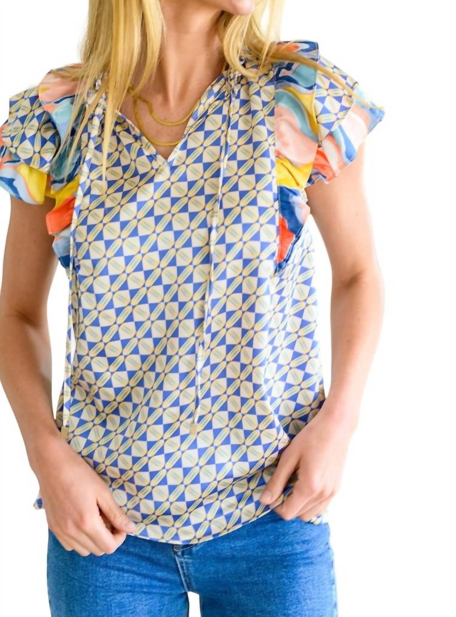 Топ Merry Go Round с рукавами-крылышками в синем миксе entro
Топ Merry Go Round с рукавами-крылышками в синем миксе entro