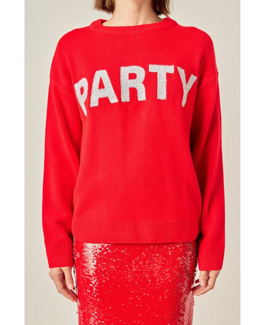 Женский свитер с блестящими надписями English Factory, Red
Женский свитер с блестящими надписями English Factory, Red