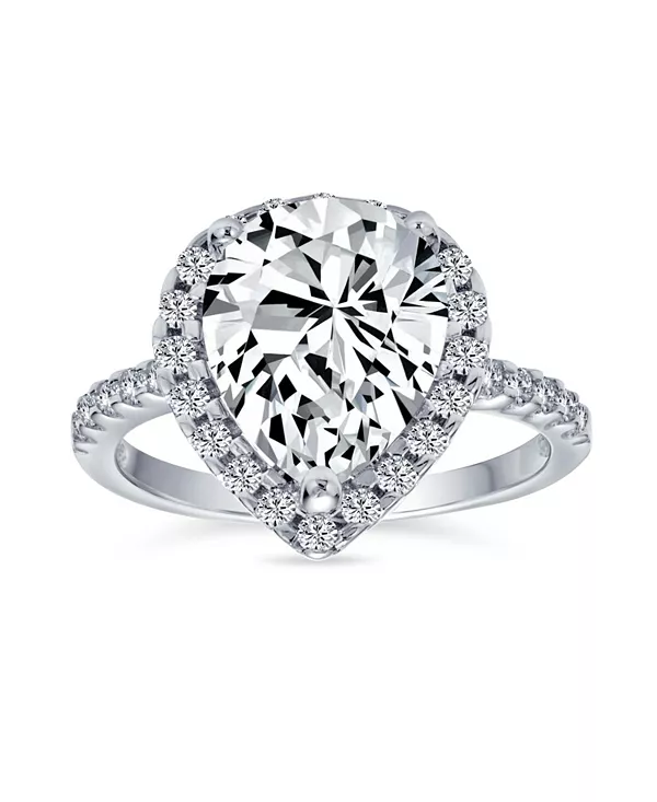 Коктейльное кольцо-капля с грушевидным бриллиантом 7 карат из стерлингового серебра с ореолом из фианита в форме капли Bling Jewelry, silver