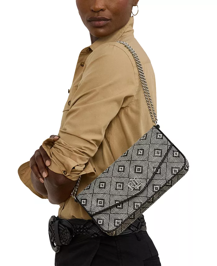 Средняя плетеная сумка Sawyer с геометрическим узором Lauren Ralph Lauren, черный 
Средняя плетеная сумка Sawyer с геометрическим узором Lauren Ralph Lauren, черный