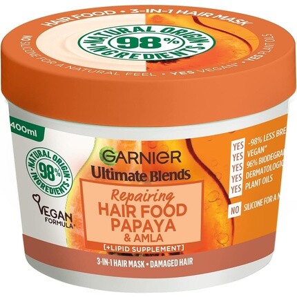 Ultimate Blends Hair Food Папайя 3-в-1 маска для лечения поврежденных волос, 400 мл, Garnier
Ultimate Blends Hair Food Папайя 3-в-1 маска для лечения поврежденных волос, 400 мл, Garnier