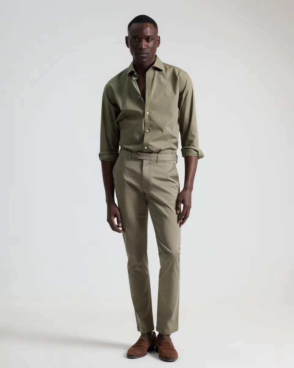 Мужские облегающие брюки-чинос зеленого цвета из твила PuroEgo, зеленый
Мужские облегающие брюки-чинос зеленого цвета из твила PuroEgo, зеленый