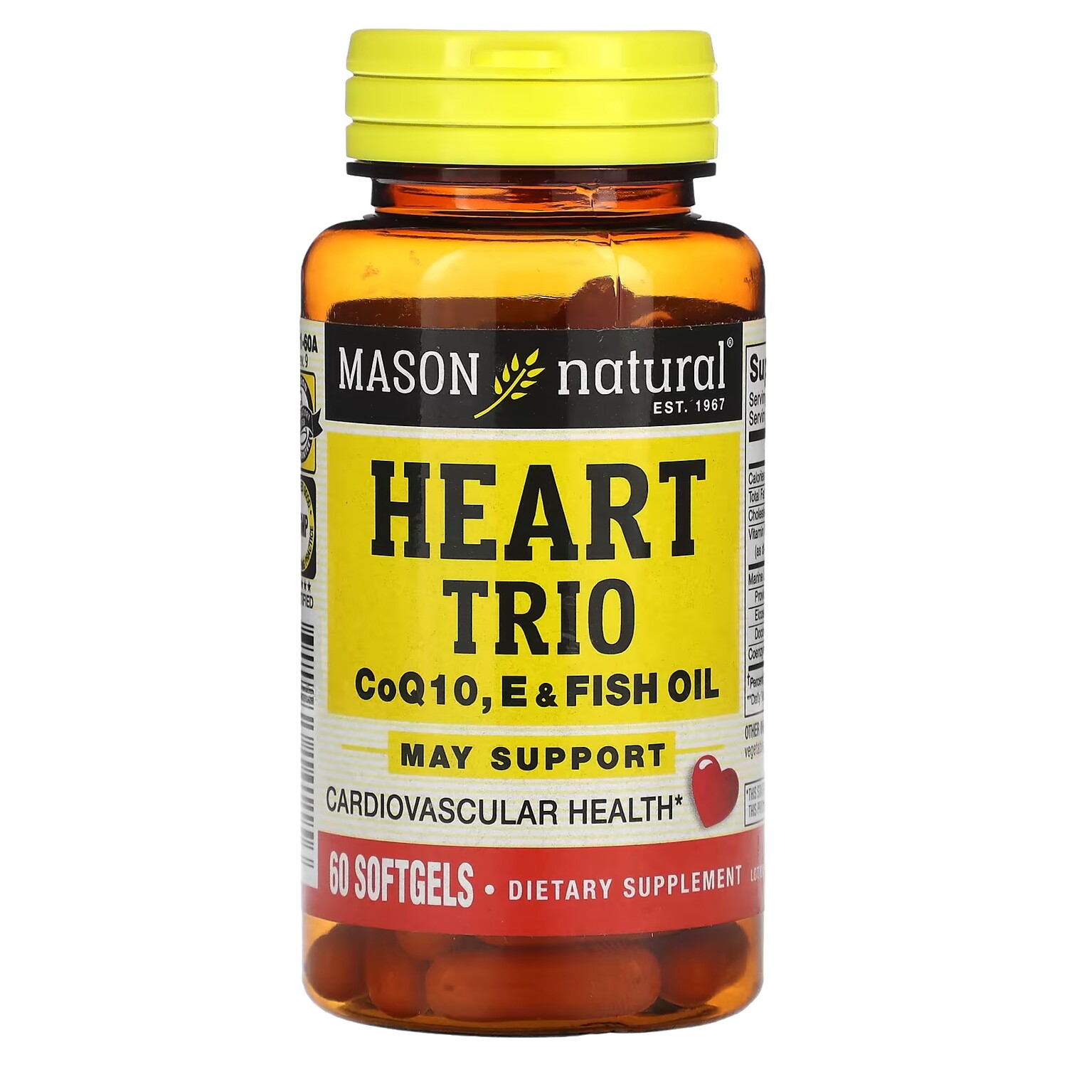 Добавка Mason Natural Heart Trio CoQ10, E и рыбий жир, 60 мягких таблеток 
Добавка Mason Natural Heart Trio CoQ10, E и рыбий жир, 60 мягких таблеток