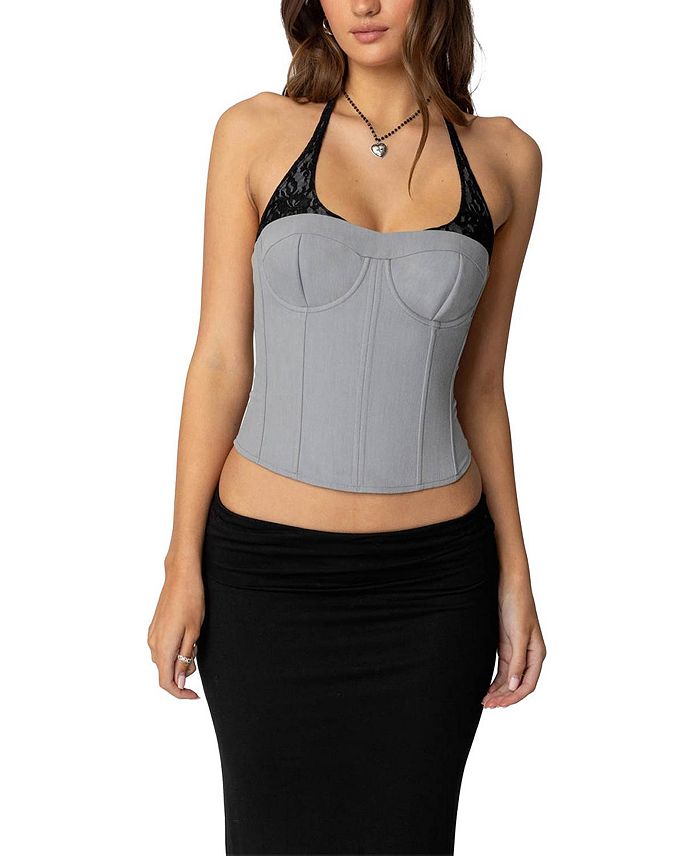 Жара Многослойный Кружевной Корсет-Халтер Edikted, серый 
Жара Многослойный Кружевной Корсет-Халтер Edikted, серый