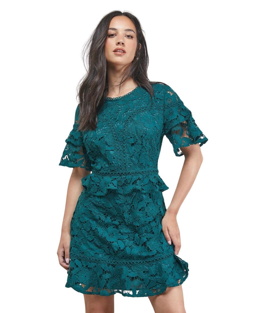 Женское мини-платье с кружевной отделкой и оборками на рукавах Oasis, Green
Женское мини-платье с кружевной отделкой и оборками на рукавах Oasis, Green