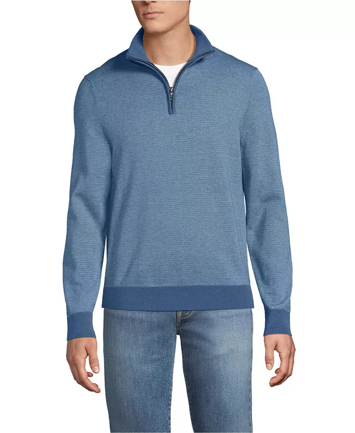 Мужской тонкий хлопковый джемпер с длинным рукавом и молнией до четверти Lands' End, синий 
Мужской тонкий хлопковый джемпер с длинным рукавом и молнией до четверти Lands' End, синий