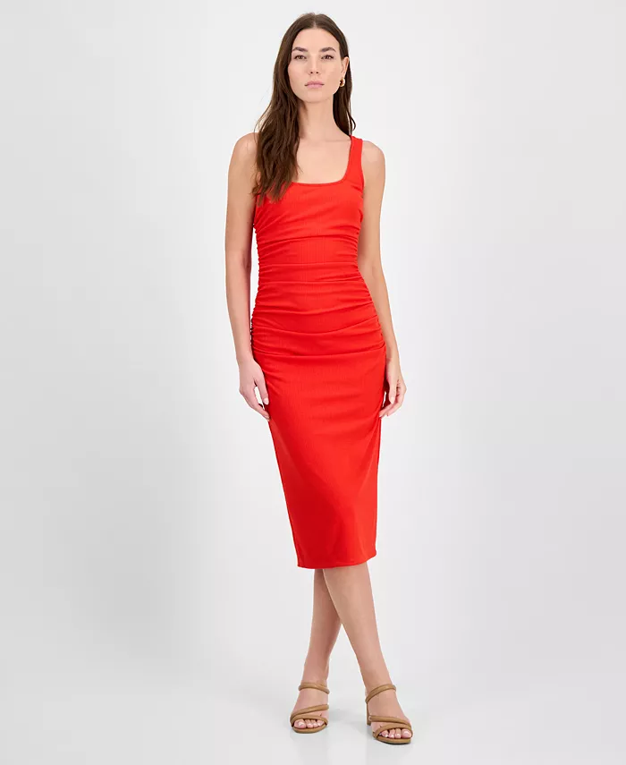 Женское платье с квадратным вырезом и сборками, в рубчик Bar III, красный
Женское платье с квадратным вырезом и сборками, в рубчик Bar III, красный