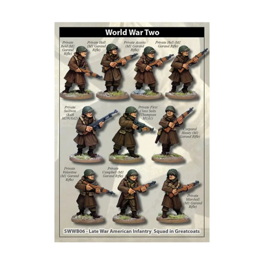 Пехотный отряд США в шинелях, WWII Miniatures - US Forces (28mm) (Artizan Designs)
Пехотный отряд США в шинелях, WWII Miniatures - US Forces (28mm) (Artizan Designs)