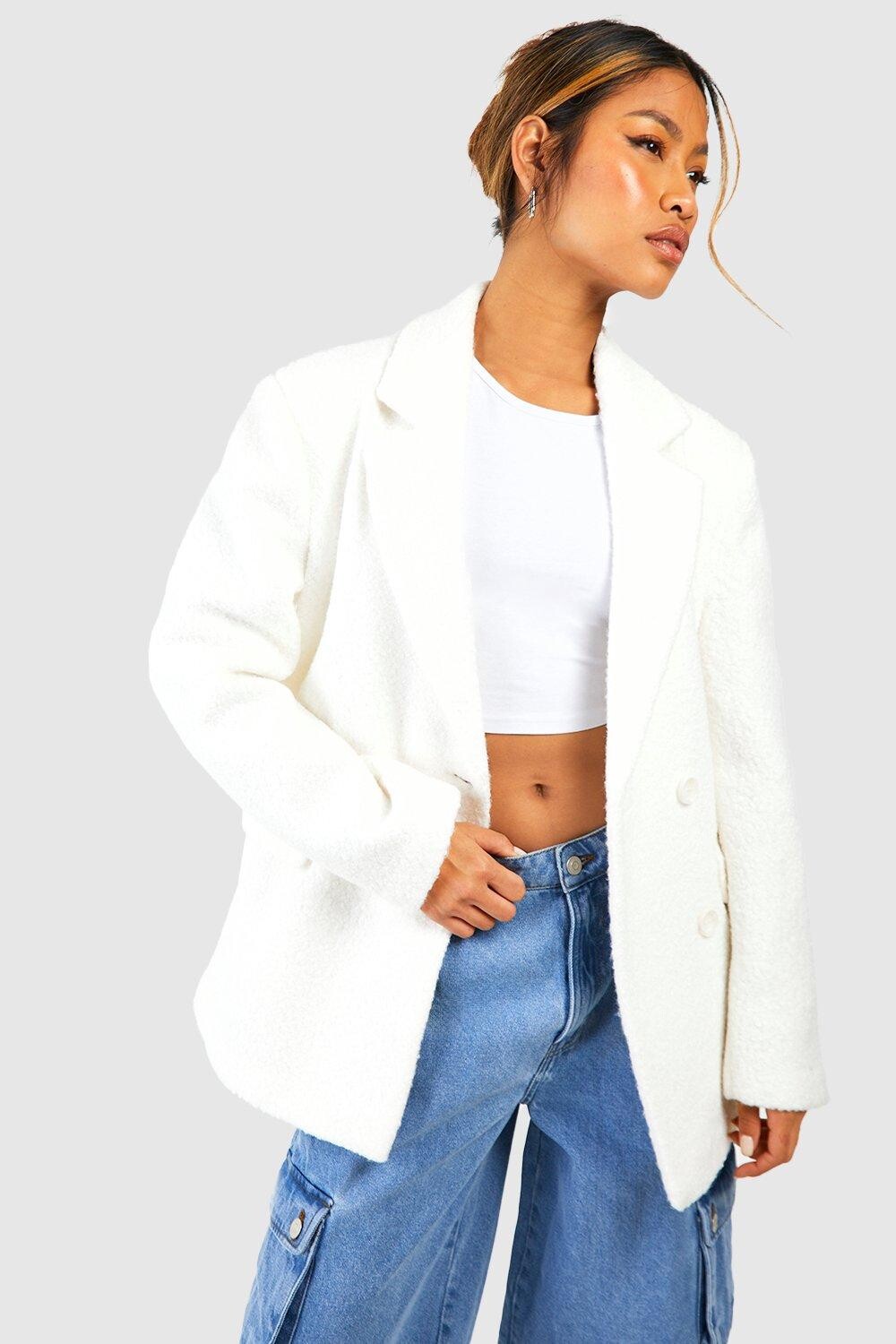 Двубортный шерстяной блейзер из букле boohoo, белый
Двубортный шерстяной блейзер из букле boohoo, белый