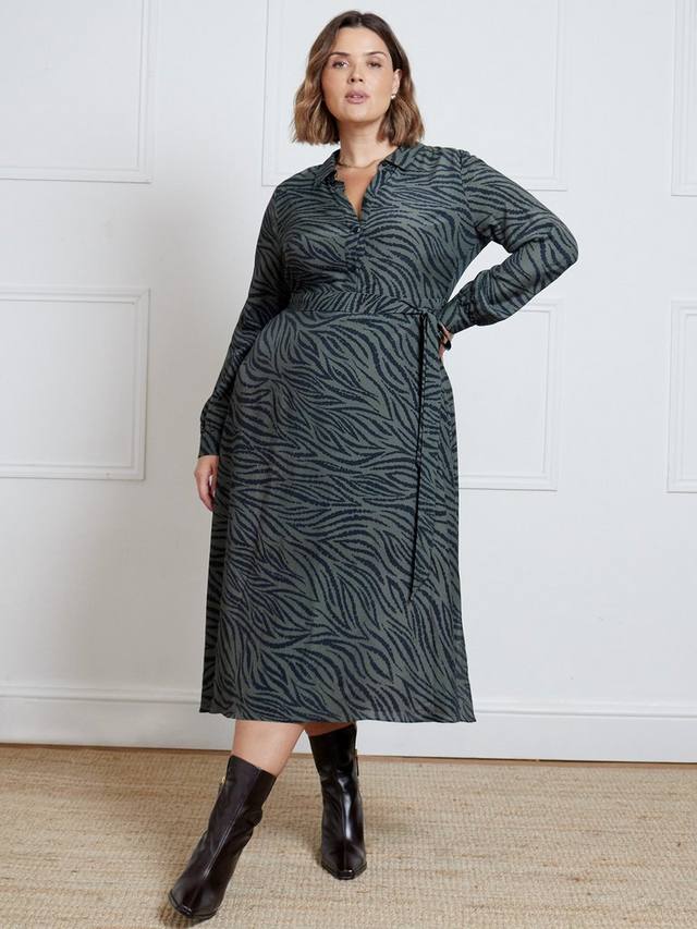 Изогнутое платье с животным принтом Live Unlimited, хаки 
Изогнутое платье с животным принтом Live Unlimited, хаки