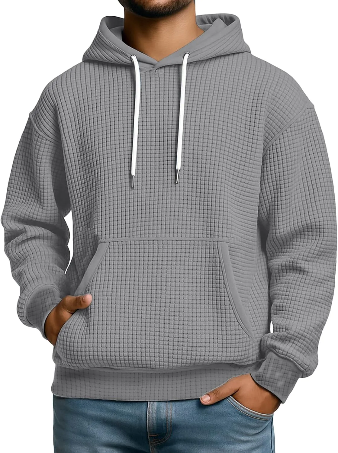 Мужская вафельная толстовка с капюшоном и карманом
Мужская вафельная толстовка с капюшоном и карманом