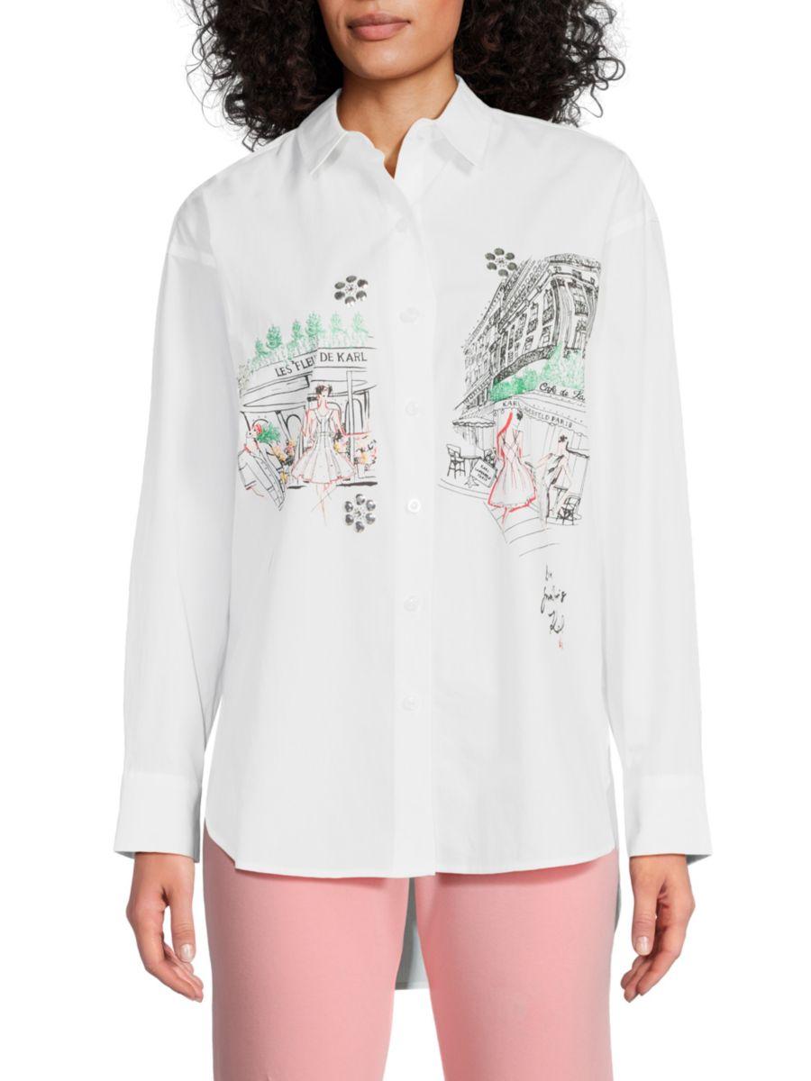 Хлопковая рубашка с изображением парижской сцены Karl Lagerfeld Paris, белый
Хлопковая рубашка с изображением парижской сцены Karl Lagerfeld Paris, белый
