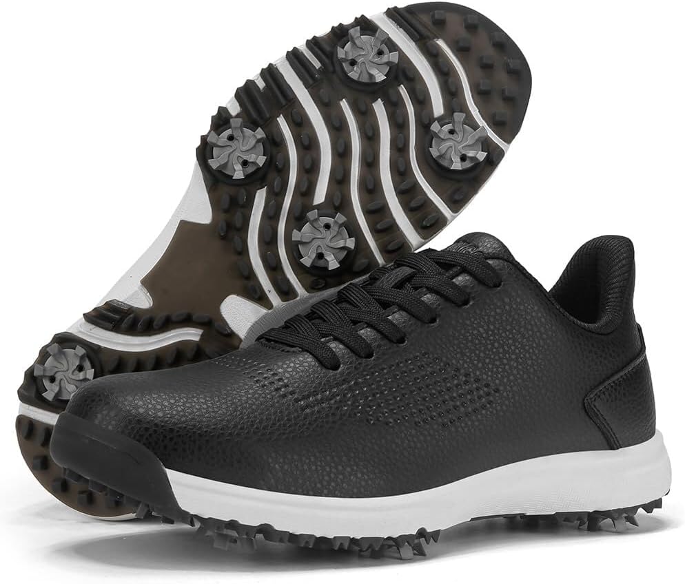 Мужские гольф-туфли с шипами, подходят для газонов и открытой травы, водонепроницаемая и противоскользящая обувь для гольфа для мужчин и женщин Civhom, черный
Мужские гольф-туфли с шипами, подходят для газонов и открытой травы, водонепроницаемая и противоскользящая обувь для гольфа для мужчин и женщин Civhom, черный
