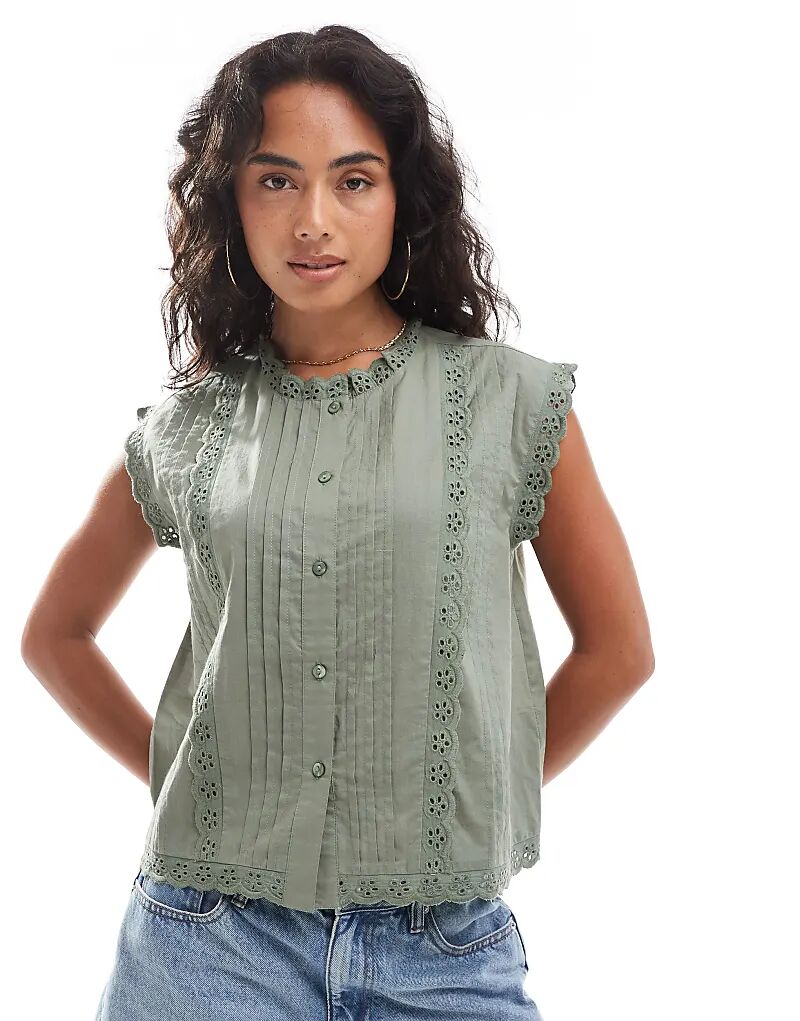Рубашка без рукавов ASOS DESIGN с вышивкой зеленого цвета 
Рубашка без рукавов ASOS DESIGN с вышивкой зеленого цвета