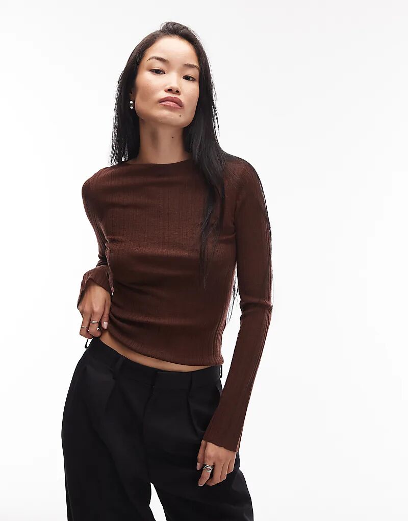 & Other Stories, трикотажный топ из чистой мериносовой шерсти в рубчик с расклешенными рукавами, темно-коричневого цвета
& Other Stories, трикотажный топ из чистой мериносовой шерсти в рубчик с расклешенными рукавами, темно-коричневого цвета