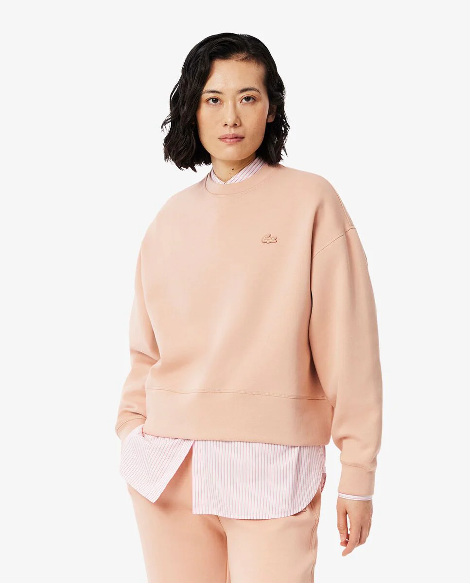 Женский хлопковый свитшот оверсайз Lacoste, бежевый 
Женский хлопковый свитшот оверсайз Lacoste, бежевый