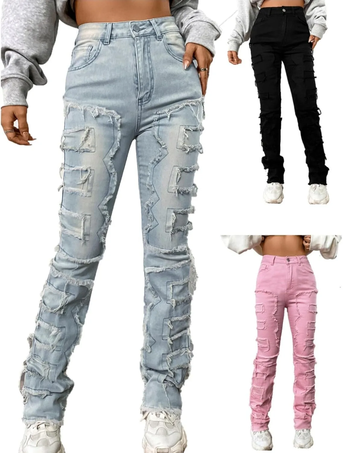 Джинсы для женщин Stacked Ripped с заплатками Y2K Eucluck
Джинсы для женщин Stacked Ripped с заплатками Y2K Eucluck