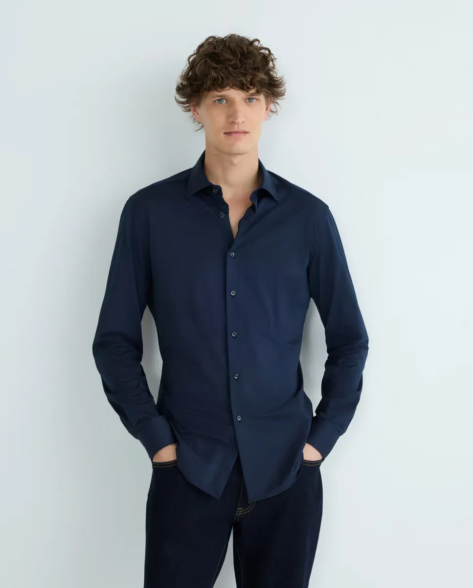 Итальянская мужская рубашка, стандартный крой, спортивная Xacus, темно-синий 
Итальянская мужская рубашка, стандартный крой, спортивная Xacus, темно-синий