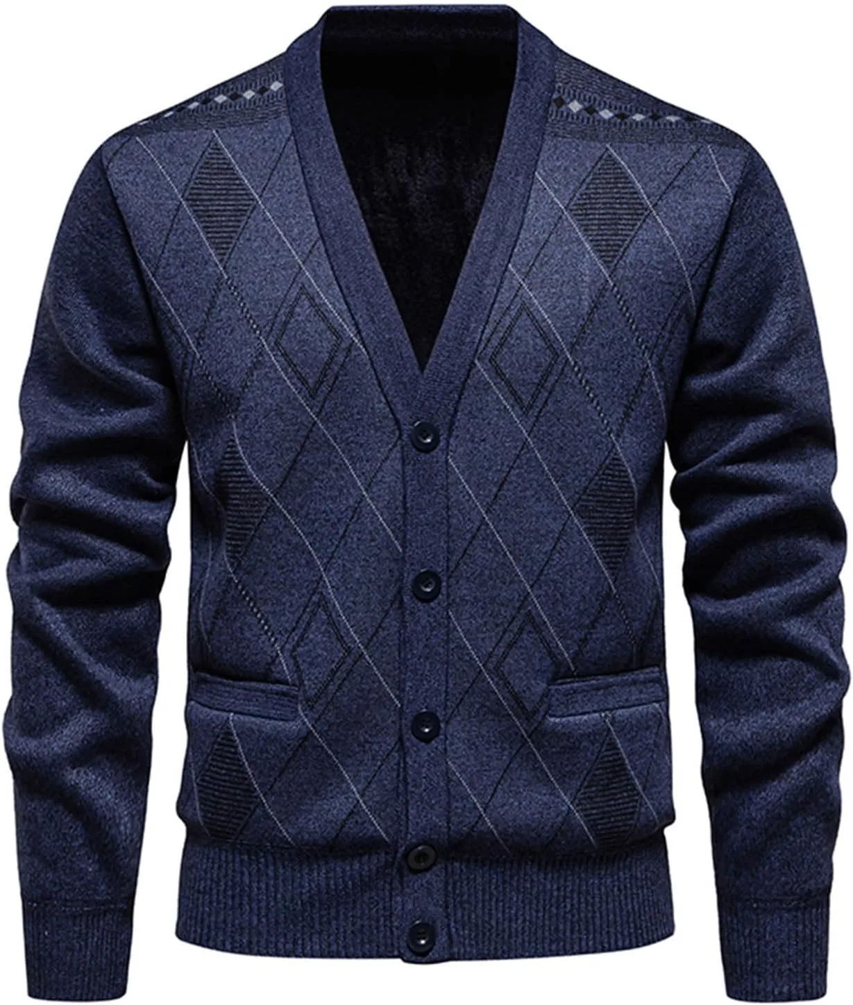 Мужской кардиган с пуговицами, V-образным вырезом и карманами
Мужской кардиган с пуговицами, V-образным вырезом и карманами
