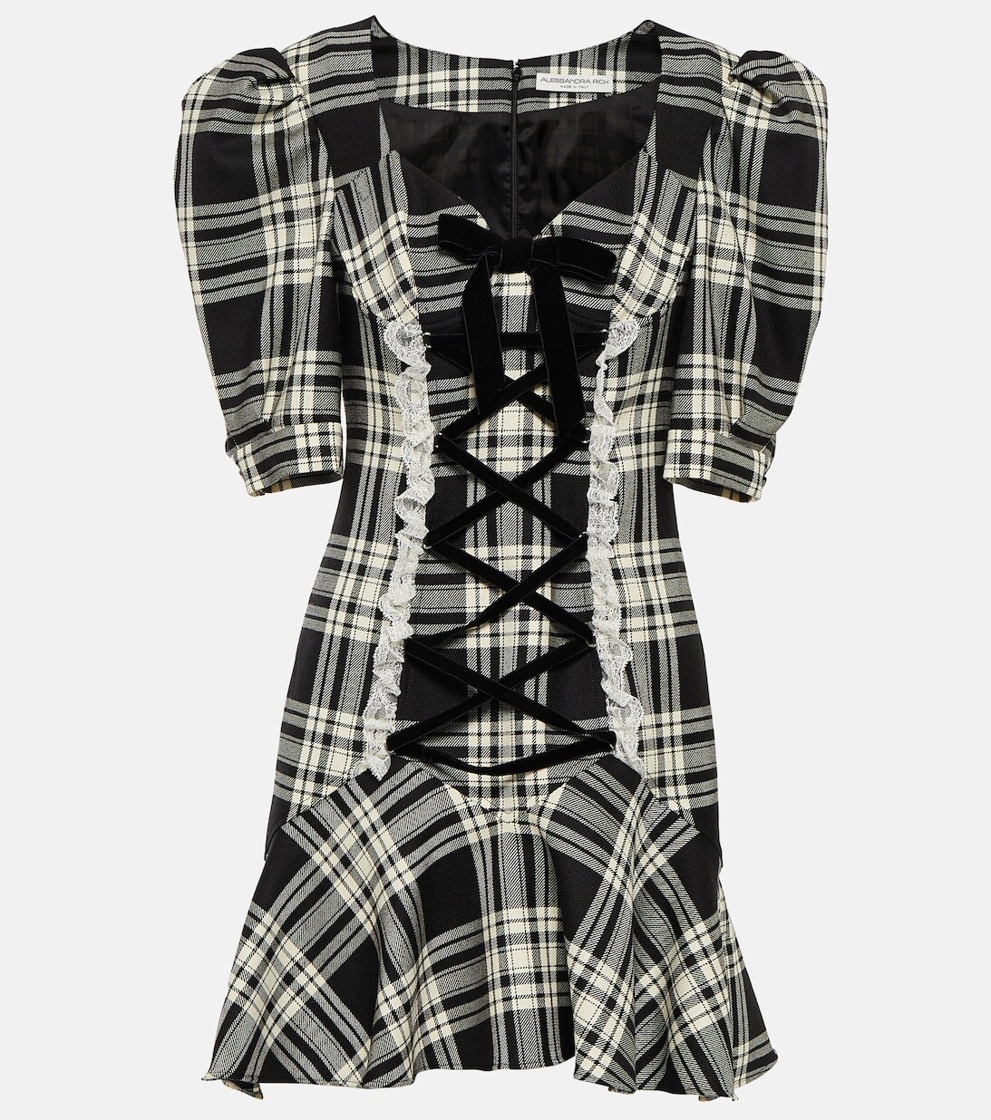Шерстяное мини-платье в клетку на шнуровке ALESSANDRA RICH, черный
Шерстяное мини-платье в клетку на шнуровке ALESSANDRA RICH, черный