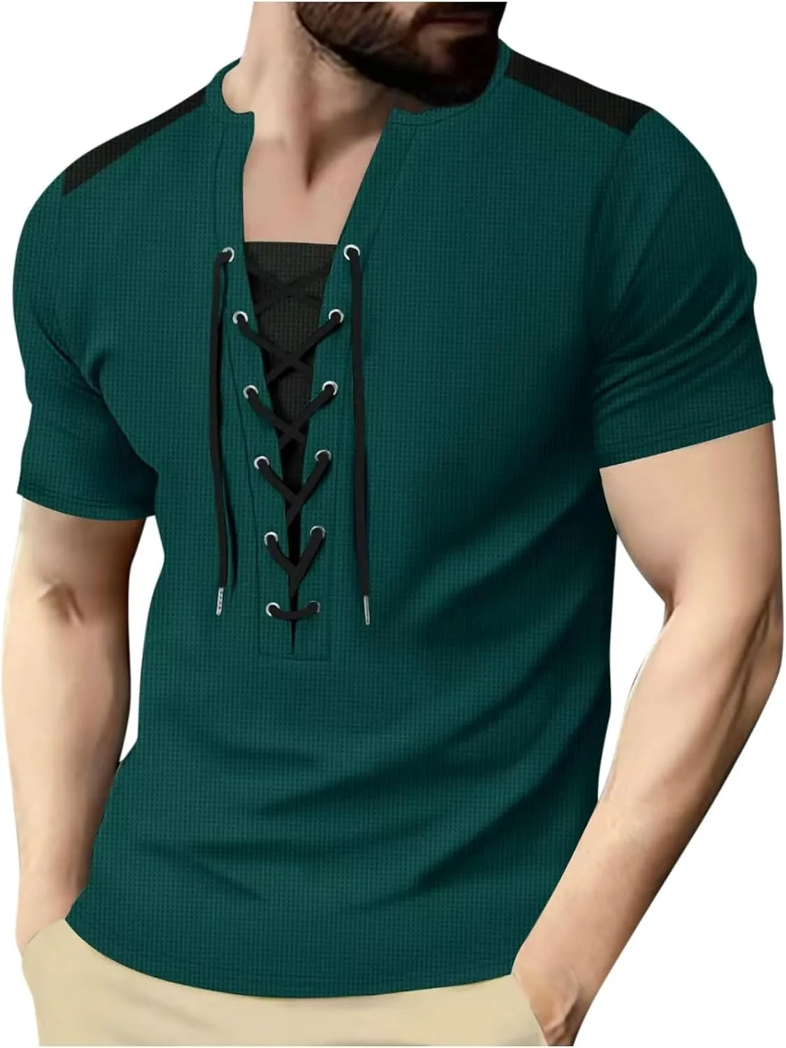 Мужская футболка с коротким рукавом Casual с кружевной шнуровкой
Мужская футболка с коротким рукавом Casual с кружевной шнуровкой