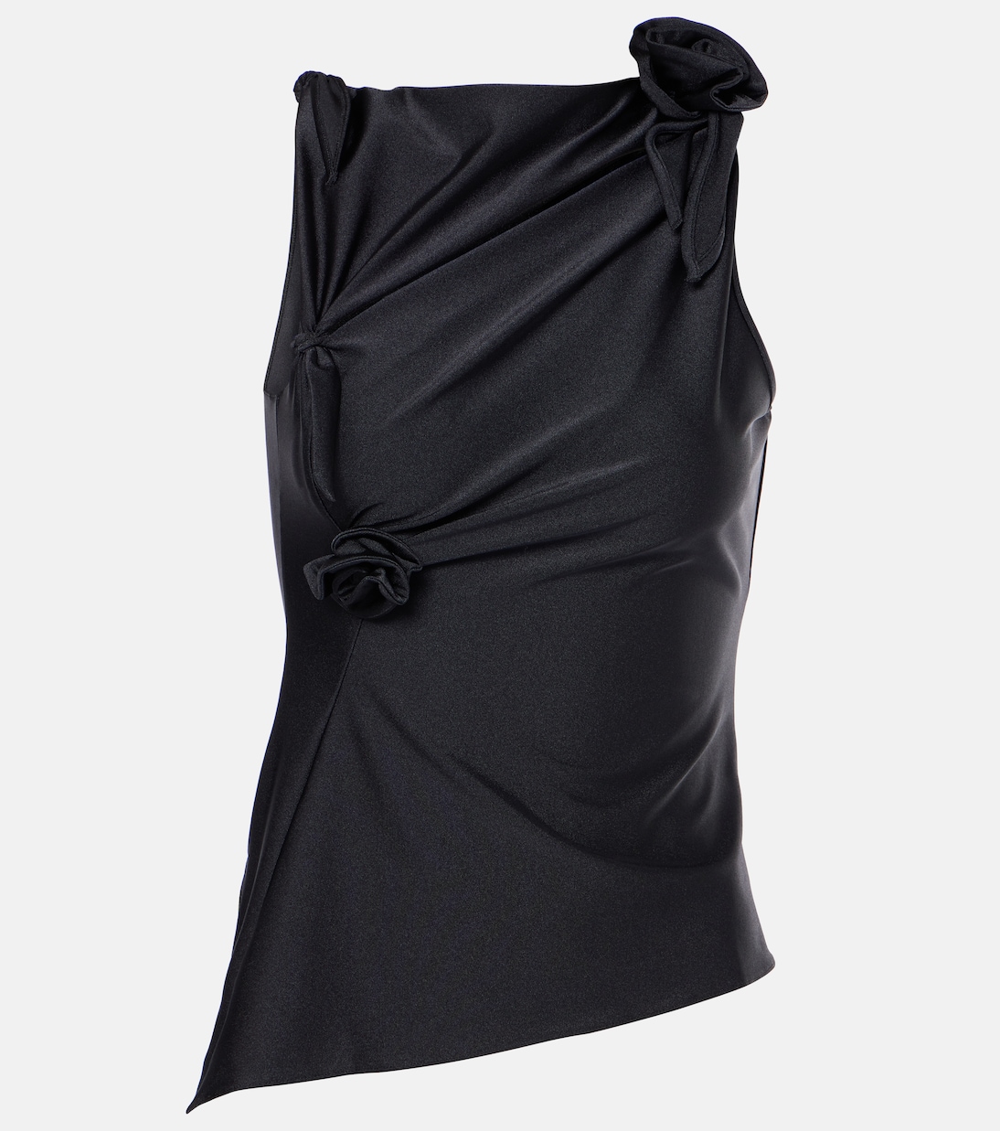 Асимметричный топ с цветочной аппликацией Coperni, черный
Асимметричный топ с цветочной аппликацией Coperni, черный