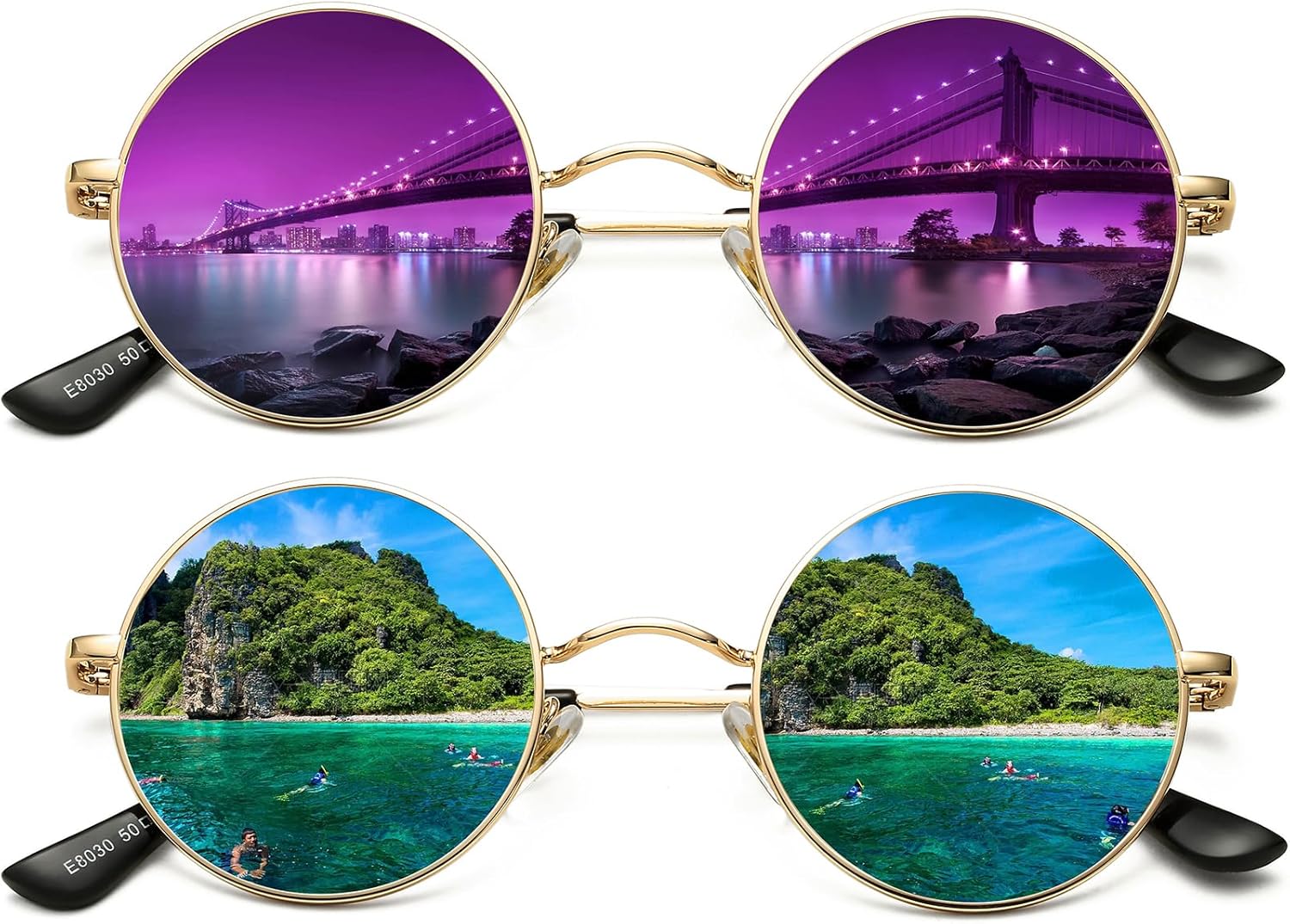 Солнцезащитные очки AIEYEZO в стиле ретро, круглые, для мужчин и женщин, поляризованные, модные винтажные, маленькие круглые, 2 Pack (Gold/Purple Mirrored + Gold/Green Mirrored)
Солнцезащитные очки AIEYEZO в стиле ретро, круглые, для мужчин и женщин, поляризованные, модные винтажные, маленькие круглые, 2 Pack (Gold/Purple Mirrored + Gold/Green Mirrored)