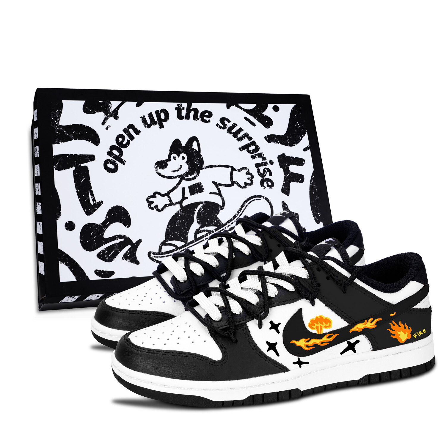 Nike Dunk Black White, Flame Star Passion - износостойкие низкие скейтбордистские кроссовки унисекс, черный
Nike Dunk Black White, Flame Star Passion - износостойкие низкие скейтбордистские кроссовки унисекс, черный