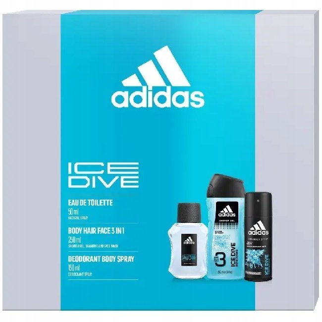 Подарочный набор Adidas Ice Dive EDT 50 мл + Гель 250 мл + Дезодорант 150 мл
Подарочный набор Adidas Ice Dive EDT 50 мл + Гель 250 мл + Дезодорант 150 мл